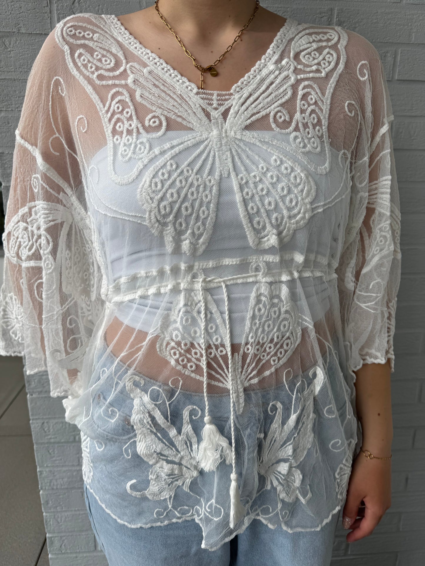 Lockeres Häkelshirt Überwurf