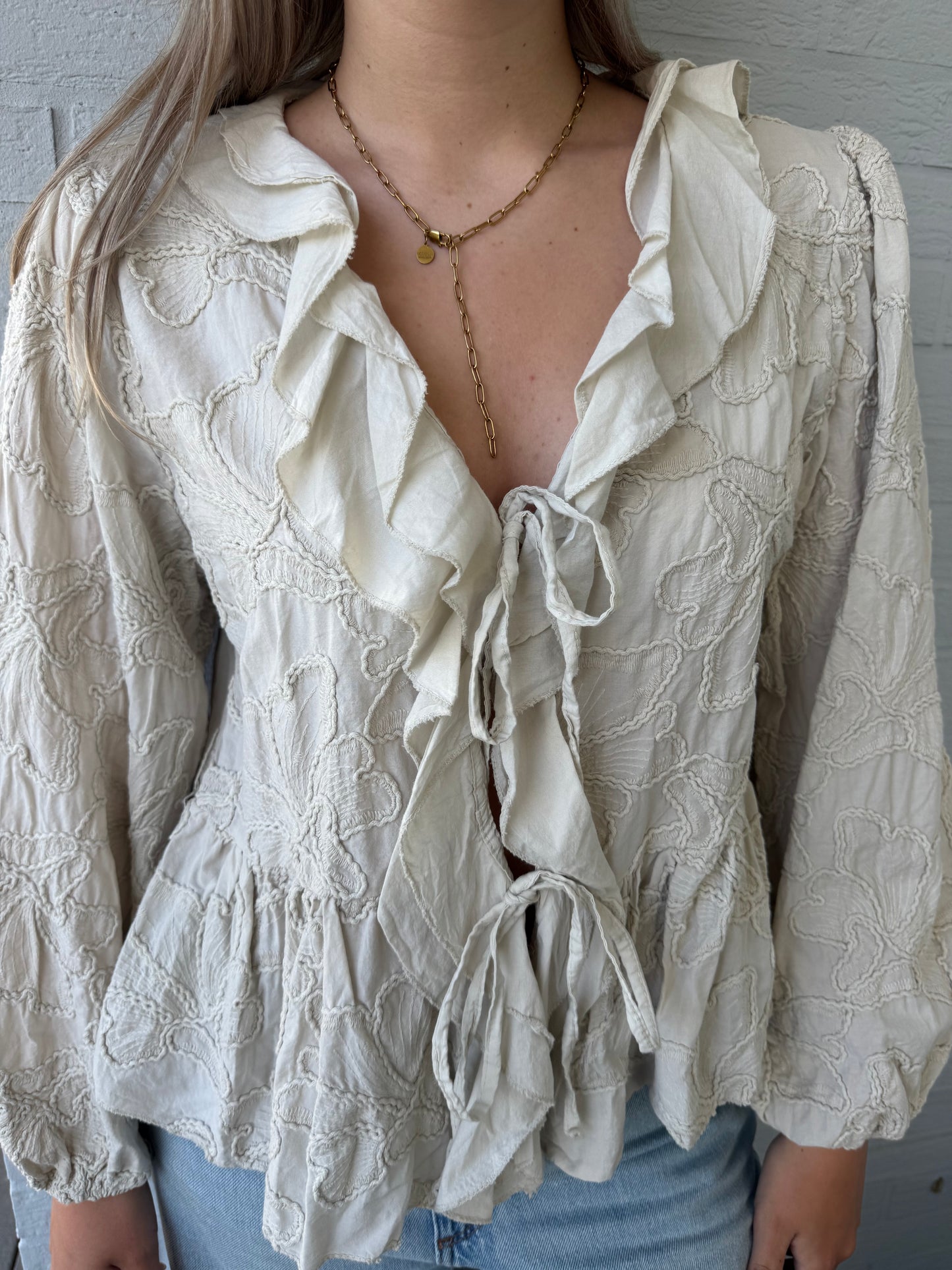 Bestickte Bluse beige