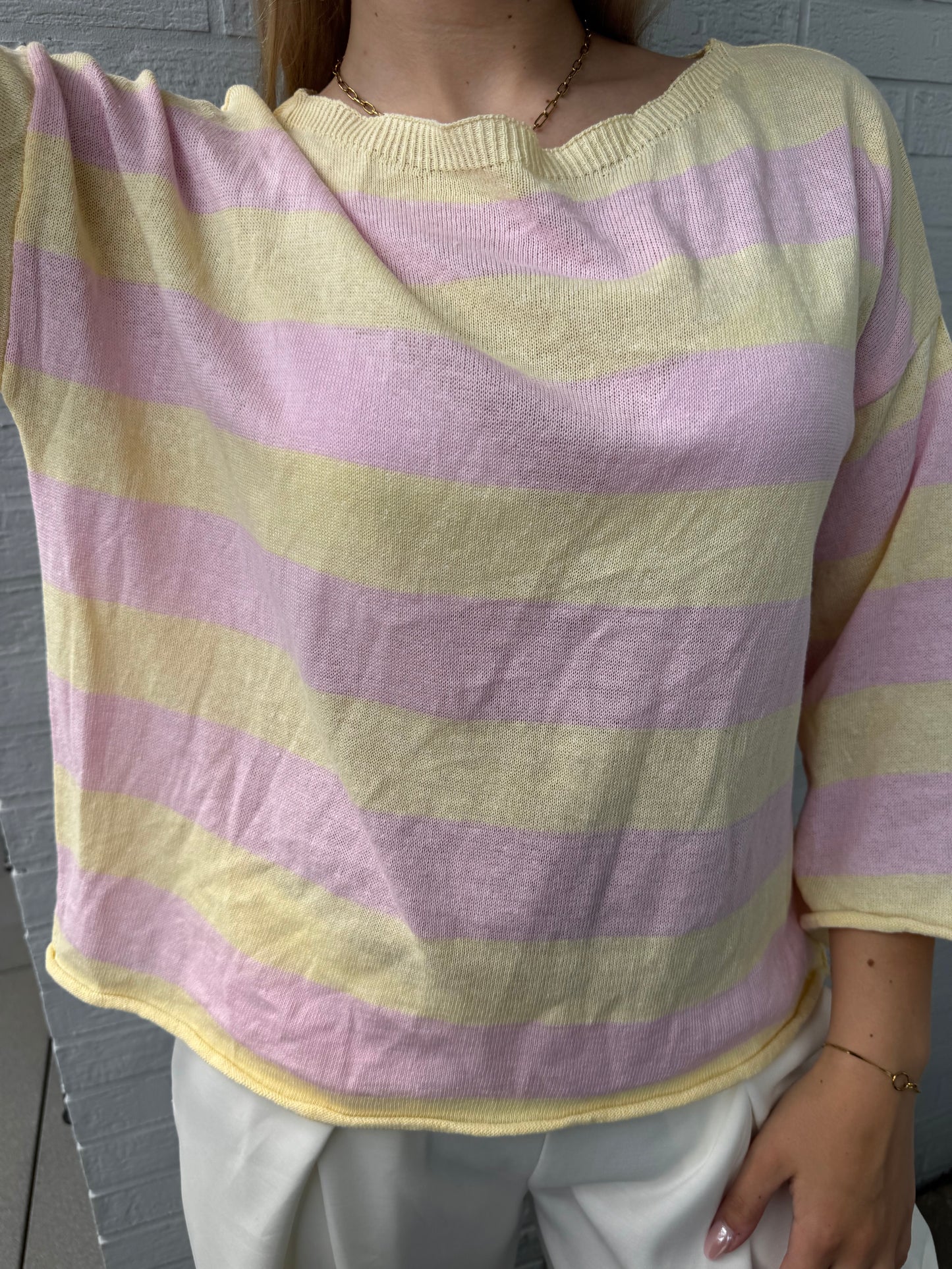 Dünnes Streifen Shirt rosa gelb