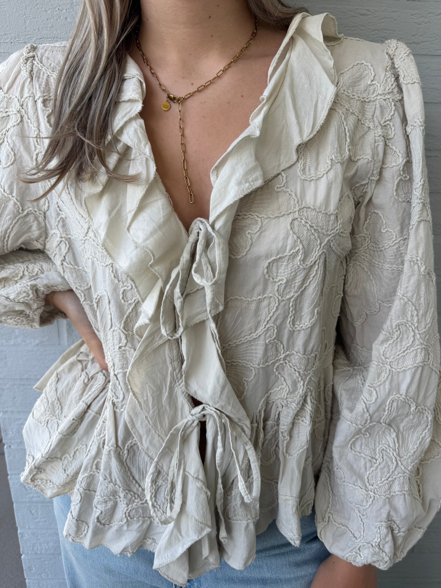Bestickte Bluse beige
