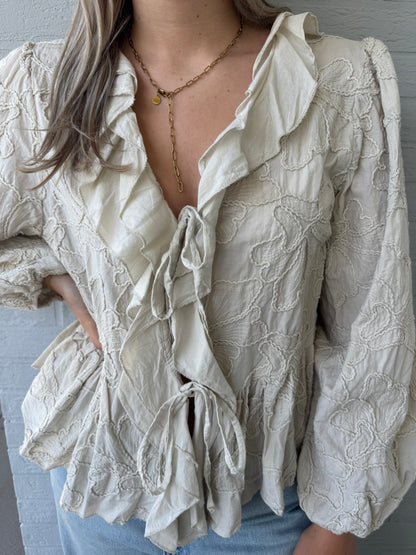 Bestickte Bluse beige