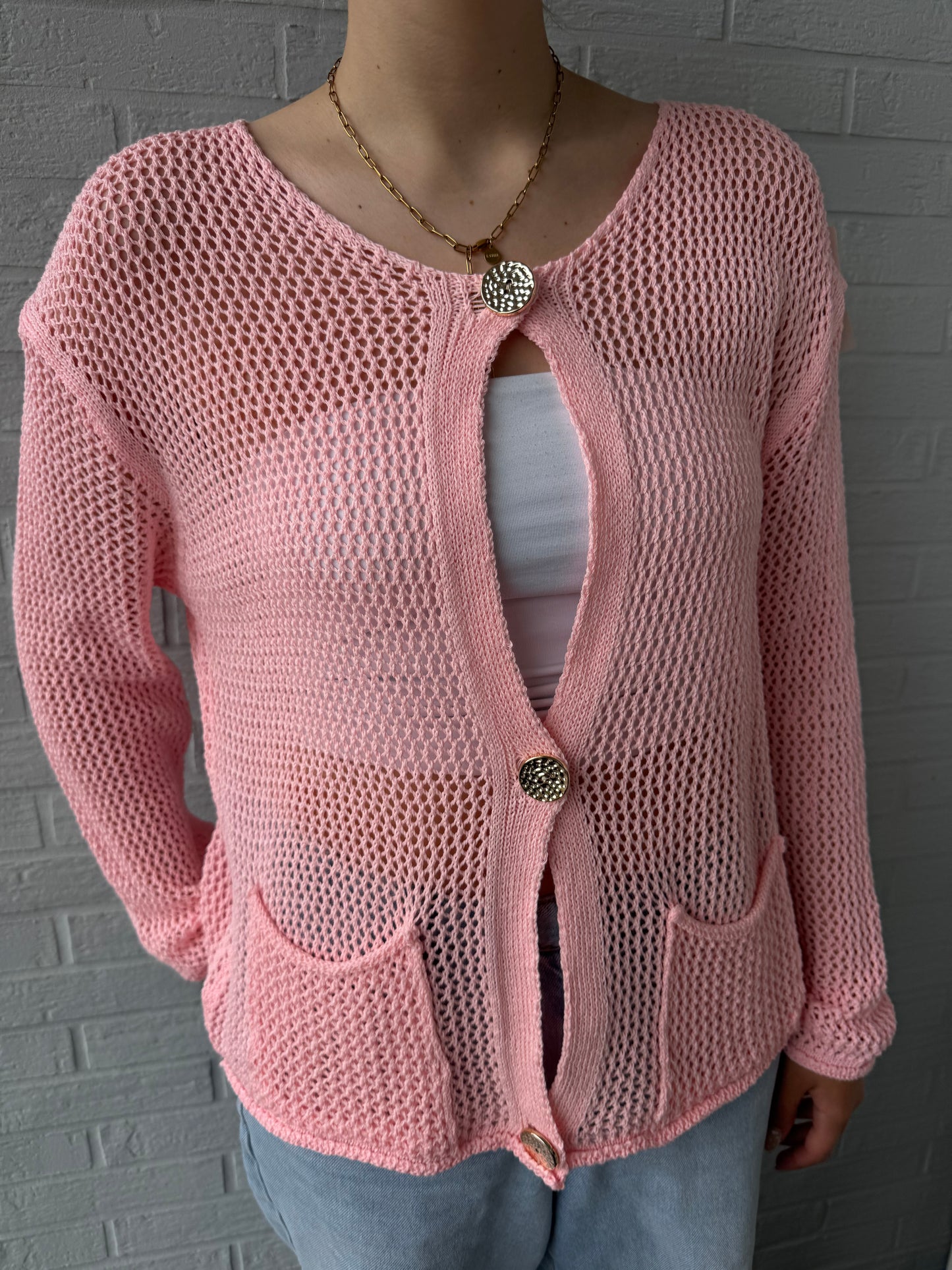 Leichte Sommerstrickjacke rosa