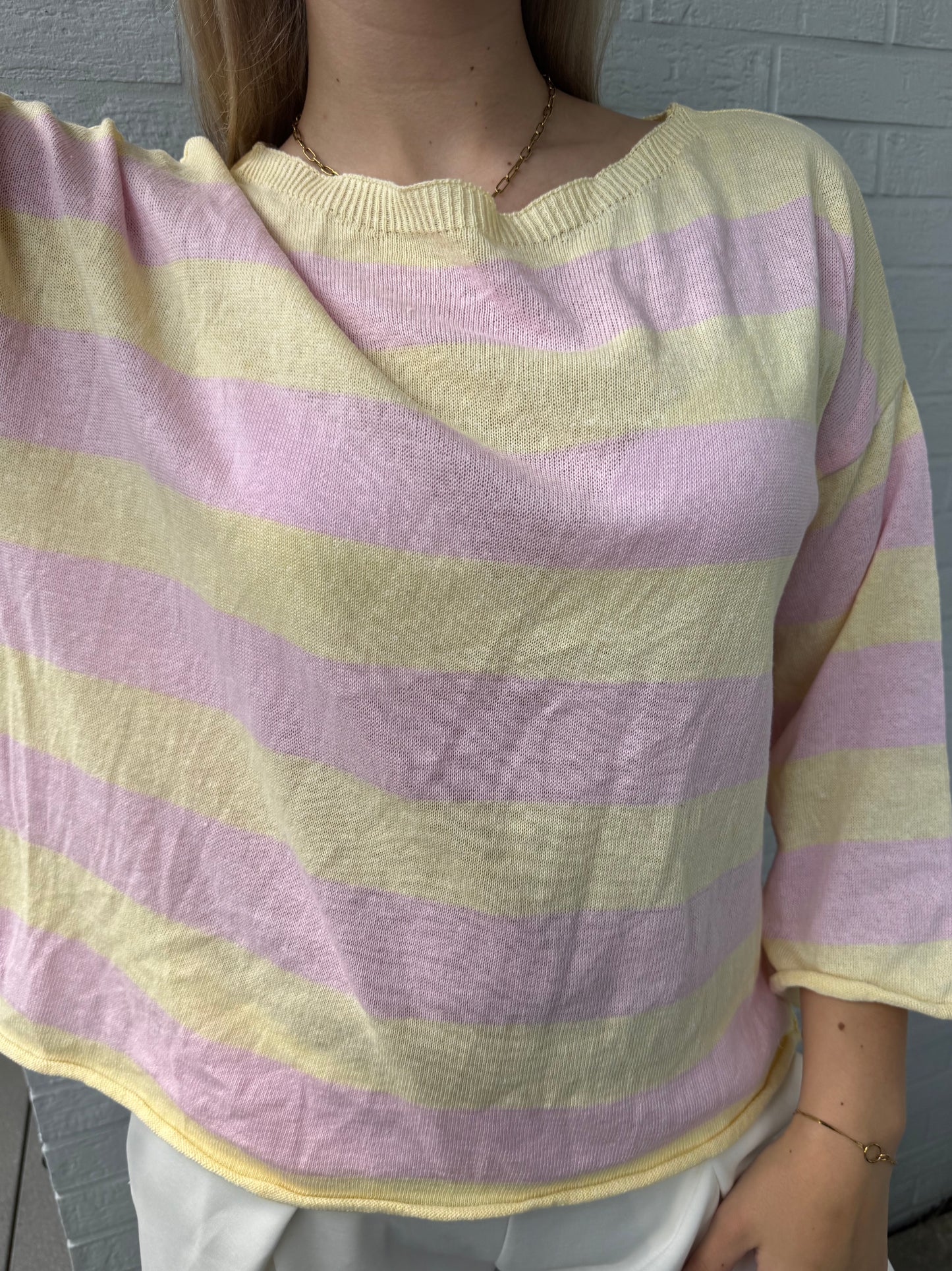 Dünnes Streifen Shirt rosa gelb