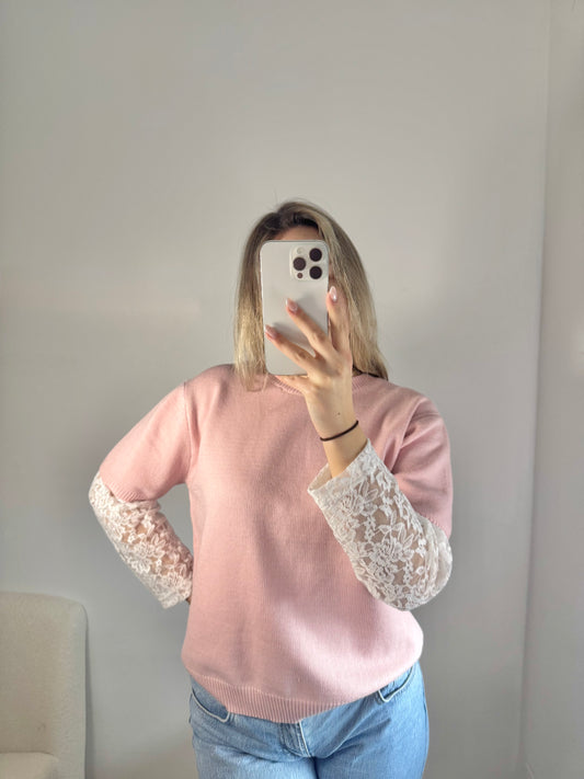 Shirt mit Spitzenärmeln rosa