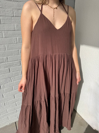 Langes Baumwollkleid braun