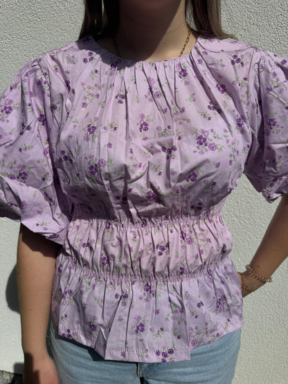 Bluse mit Ballonärmeln Blumenmuster flieder