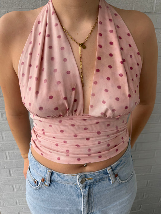 Neckholder Top Batik mit Punkten rosa