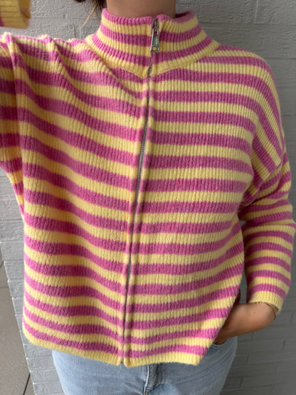 Streifen Strickjacke rosa/gelb