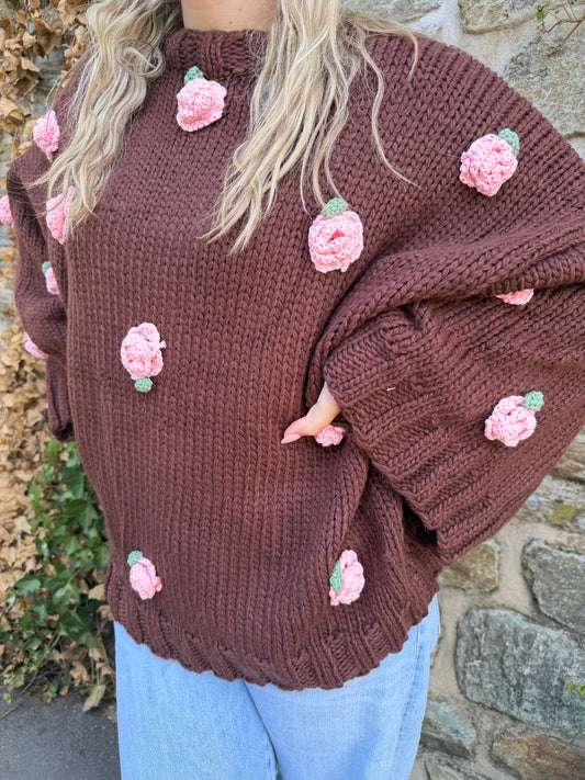 Pullover Häkelblume braun