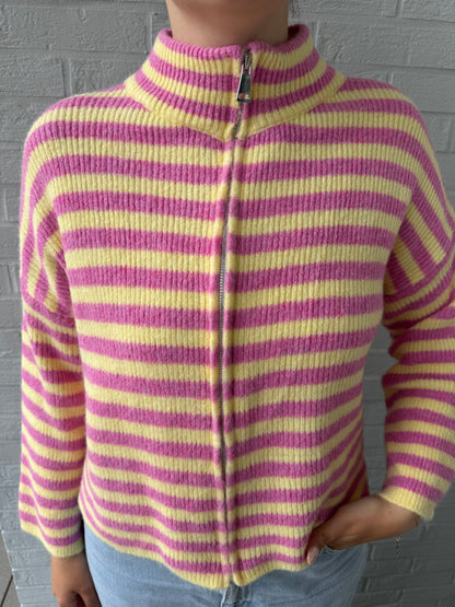 Streifen Strickjacke rosa/gelb