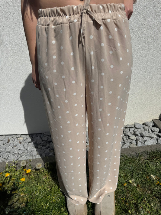 Plissierte Hose Polka Dots beige