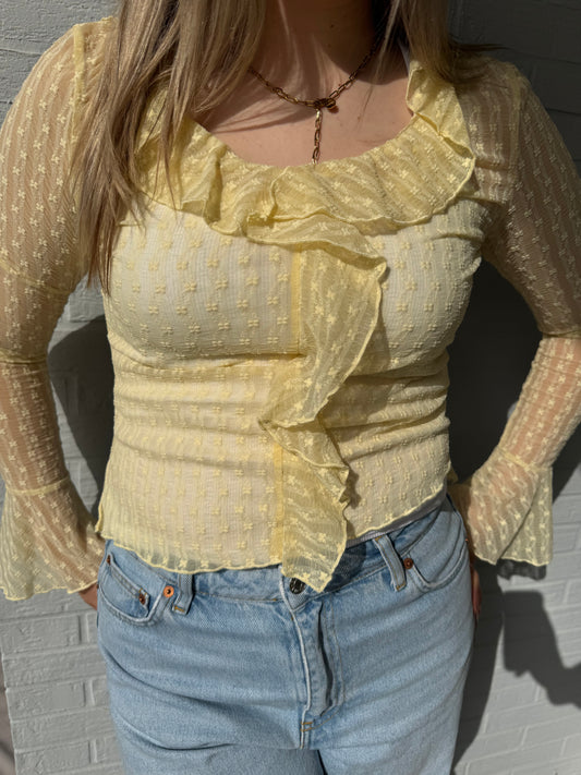 Hellgelbe Bluse mit Spitzendetails