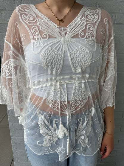Lockeres Häkelshirt Überwurf
