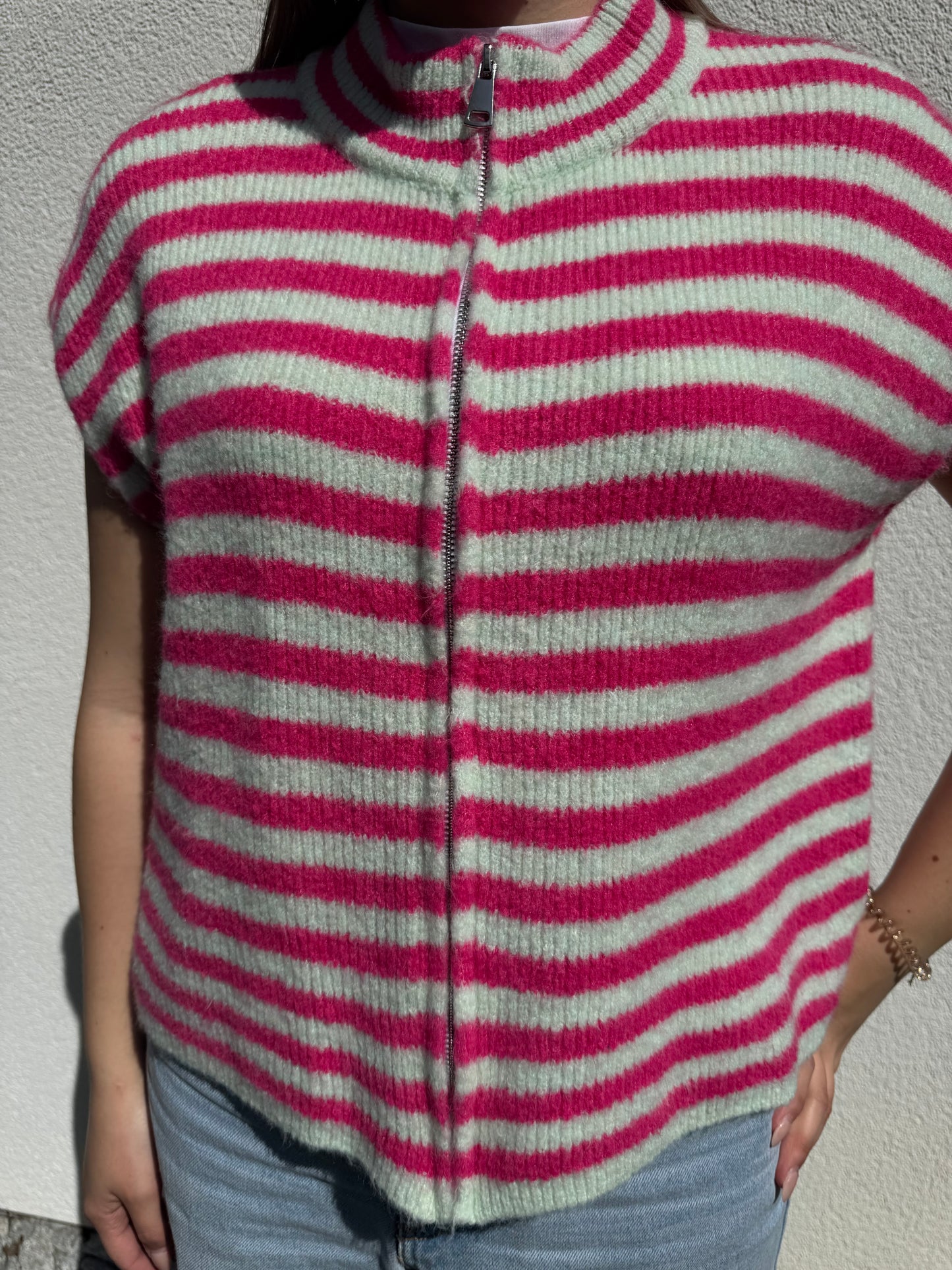 Streifen Strickweste pink/mint